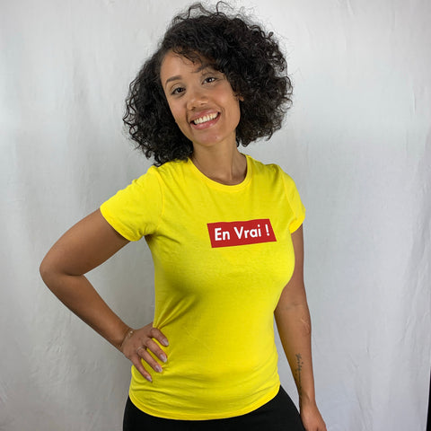 T Shirt En Vrai  Femme Col Rond - Jaune